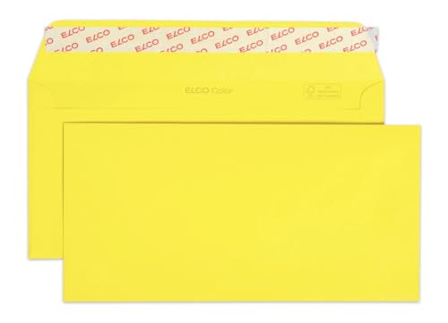 Elco 18833.72 Color Box mit Deckel und 250 Briefumschläge/Versandtasche, Haftklebeverschluss, C5/6 DL, 100g, intensiv-gelb, Fenster: nein von ELCO