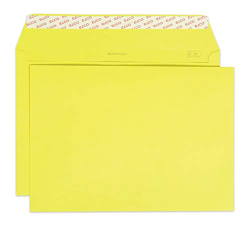 Elco 24095.72 Color Box mit Deckel und 200 Briefumschläge/Versandtasche, Haftklebeverschluss, C4, 120g, intensiv-gelb, Fenster: nein von ELCO