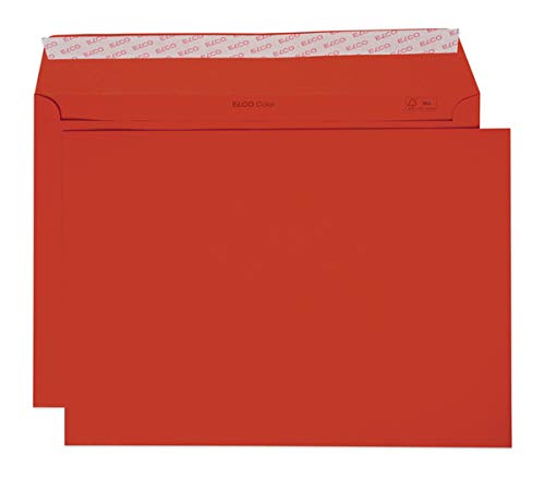 Elco 24095.92 Color Box mit Deckel und 200 Briefumschläge/Versandtasche, Haftklebeverschluss, C4, 120g, intensiv-rot , Fenster: nein, C4 (324x229mm) für Papierformat A4 von ELCO