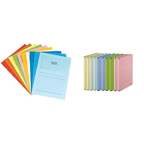 Elco 29488 Ordo Classico Organisationsmappen mit Sichtfenster 120 g/m² 10 Farben sortiert 10 Papiermappen & PLUS Japan, Zero Max Platzsparordner farbig sortiert, 10er Pack (1 x 10 Ordner) von ELCO