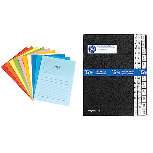 Elco 29488 Ordo Classico Organisationsmappen mit Sichtfenster 120 g/m² 10 Farben sortiert 10 Papiermappen & Pagna Pultordner Classic (Pultmappe, 44 Fächer, 1-31/1-12/Jan-Dez) schwarz von ELCO