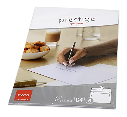 Elco 70422.12 Prestige Verpackung mit 5 Briefumschläge/Versandtasche, Haftklebeverschluss, C4, 120g, hochweiss, Fenster: nein von ELCO