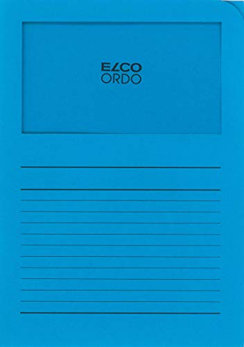Elco 73695.32 Ordo classico Verpackung mit 10 Dokumentenhülle aus Papier mit Linienaufdruck, 220x310, 120g, intensivblau, Fenster: ja von ELCO