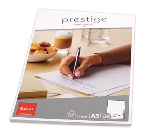 Elco 7371214 Schreibblock Prestige - DIN A5, blanko, 50 Blatt, weiß von Elco