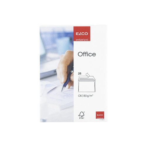 Elco 74459.12 Office Verpackung mit 25 Briefumschläge/Versandtasche, Haftklebeverschluss, C6, 80g, weiss, Fenster: nein Elco 74459.12 Office Verpackung mit 25 Briefumschläge/Versandtasche, Haftklebeverschluss, C6, 80g, weiss, Fenster: nein von ELCO