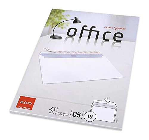 Elco 74469.12 Office Verpackung mit 10 Briefumschläge/Versandtasche, Haftklebeverschluss , C5, 100g, weiss, Fenster: nein von ELCO