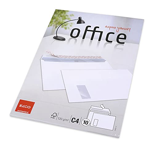 Elco 74493.12 Office Verpackung mit 10 Briefumschläge/Versandtasche, Haftklebeverschluss, C4, 120g, weiss, Fenster: ja von Staufen