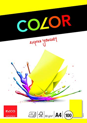 Elco 74616.72 Color Verpackung mit 100 Blatt Büropapier, A4, 80g, intensivgelb, Fenster: nein von Kores