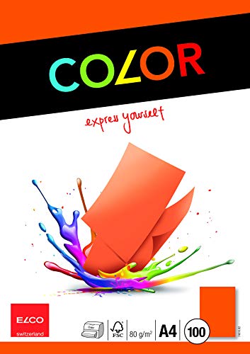 Elco 74616.82 Color Verpackung mit 100 Blatt Büropapier, A4, 80g, orange, Fenster: nein von Kores
