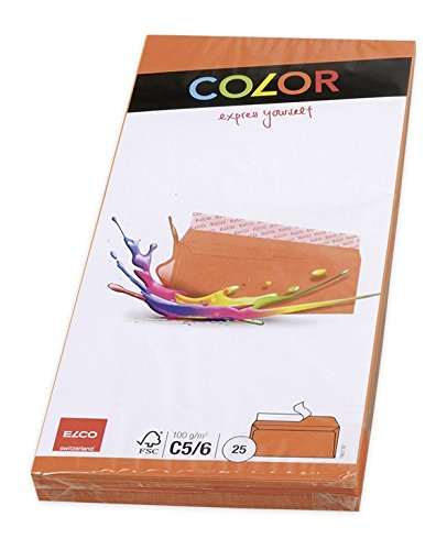 Elco 74617.82 Color Verpackung mit 25 Briefumschläge/Versandtasche, Haftklebeverschluss, C5/6 DL, 100g, orange, Fenster: nein von Kores