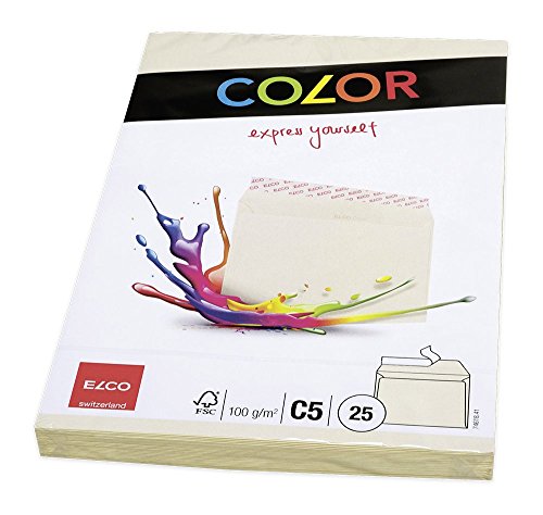Elco 74618.41 Color Verpackung mit 25 Briefumschläge/Versandtasche, Haftklebeverschluss, C5, 100g, hellchamois, Fenster: nein von Kores