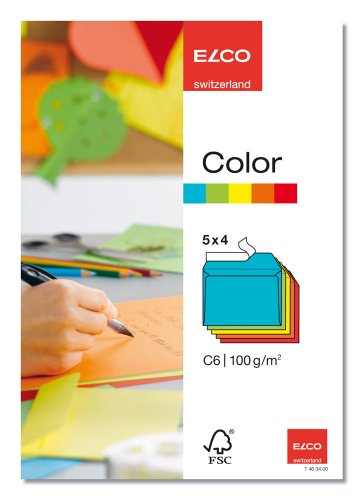 Elco 74634.00 Color Briefumschlag, sortiert, C6, 100 g, 5 x 4 mm, C6 (162x114mm) für Papierformat A6, 5 x 4 sortiert von ELCO