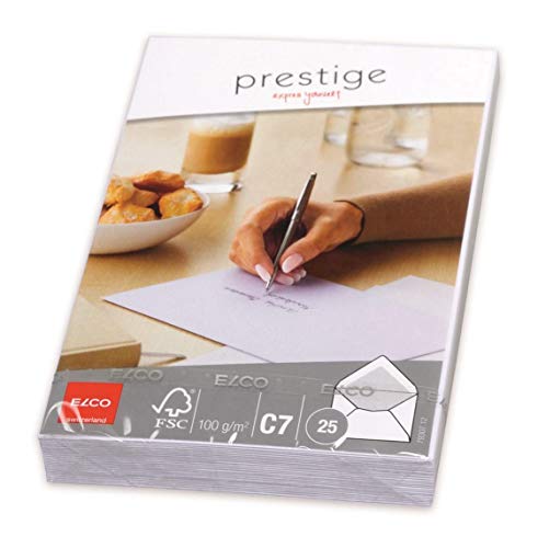 Elco 79307.12 Prestige Verpackung mit 25 Briefumschläge/Versandtasche, gummiert, Innendruck, C7, 100g, hochweiss, Fenster: nein Elco 79307.12 Prestige Verpackung mit 25 Briefumschläge/Versandtasche, gummiert, Innendruck, C7, 100g, hochweiss, Fenster: nein von ELCO