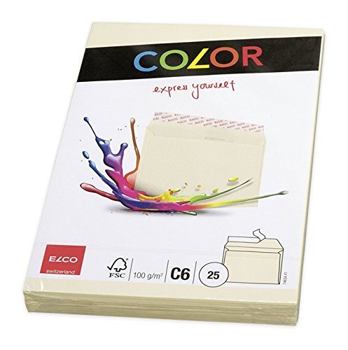 Elco 74634.41 Color Verpackung mit 25 Briefumschläge/Versandtasche, Haftklebeverschluss, C6, 100g, hellchamois, Fenster: nein von ELCO