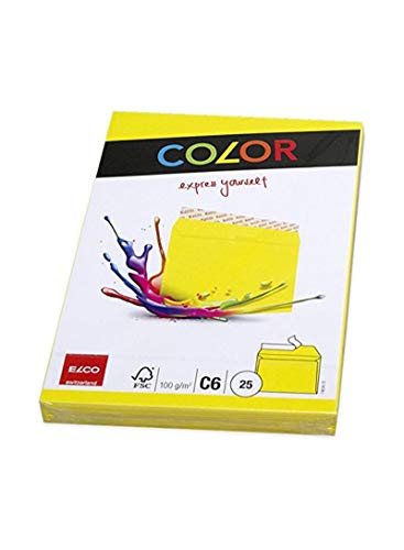 Elco 74634.72 Color Verpackung mit 25 Briefumschläge/Versandtasche, Haftklebeverschluss, C6, 100g, intensivgelb, Fenster: nein von ELCO