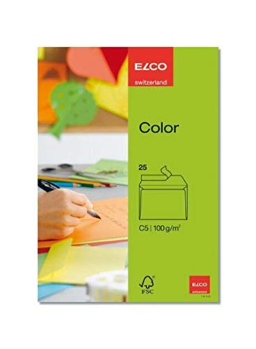 Elco 74634.62 Color Verpackung mit 25 Briefumschläge/Versandtasche, Haftklebeverschluss, C6, 100g, intensivgrün, Fenster: nein von ELCO