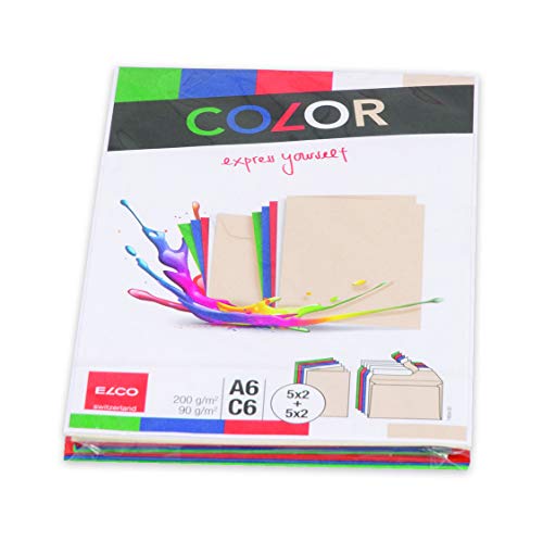 Elco Color Set 74834.00 Karte mit Kuvert, Bund mit je 5 Farben, 2 Kuvert+Karten pro Farbe C6 90/200g 5 Farben-Mix Elco Color Set 74834.00 Karte mit Kuvert, Bund mit je 5 Farben, 2 Kuvert+Karten pro Farbe C6 90/200g 5 Farben-Mix von ELCO