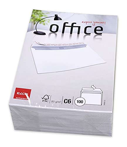 Elco 74454.12 Office Verpackung mit 100 Briefumschläge/Versandtasche, Haftklebeverschluss, C6, 80g, weiss, Fenster: nein von ELCO