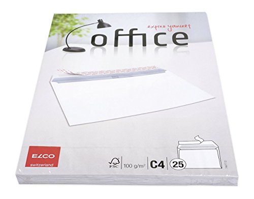 ELCO 74477.12 Office Verpackung mit 25 Briefumschläge/Versandtasche, Haftklebeverschluss, C4, 100g, weiss, Fenster: nein C4, 229x324 von ELCO
