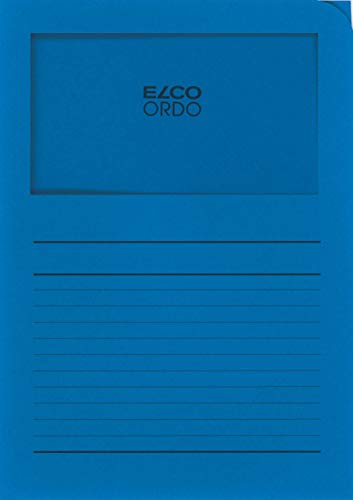 Elco 73695.33 Ordo classico Verpackung mit 10 Dokumentenhülle aus Papier mit Linienaufdruck, 220x310, 120g, königsblau, Fenster: ja, Deep Blue von ELCO