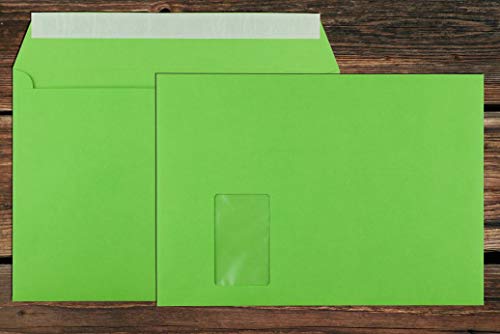 Intensiv-grüne Elco Color Briefumschläge mit Fenster (lasertauglich) / 229 x 324 mm (C4) / mit Abziehstreifen/Versandtasche/haftklebend / 250 Stück von ELCO