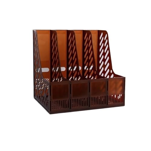 Plastic Desktop File Storage Rack 4 Fächer Mappenhalter Mesh Zeitschriften Organizer, Mehrfarbig (Braun) von ELDFLRURB