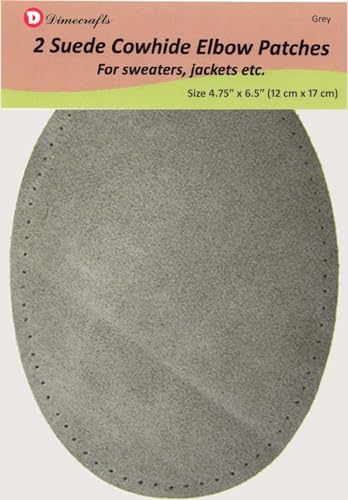 2 große Ellbogenflicken aus natürlichem Wildleder, Größe 12,1 x 16,5 cm, mit perforierten Kanten für einfaches Nähen, Grau von ELDIYME