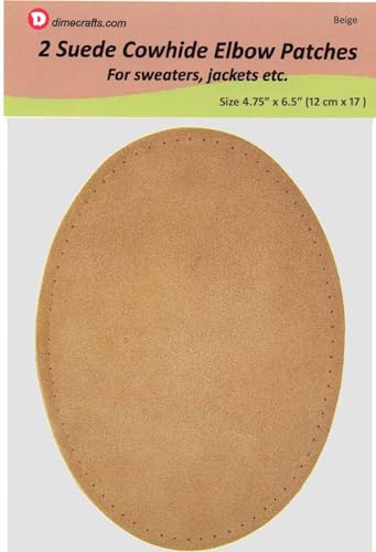 2 große Ellbogenflicken aus natürlichem Wildleder, Größe 12,1 x 16,5 cm, mit perforierten Kanten für einfaches Nähen, Beige von ELDIYME