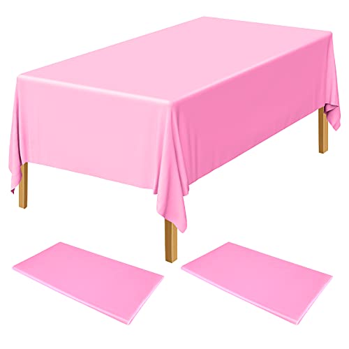 ELECLAND 2 x rosa Kunststoff-Tischdecken 137 x 274 cm, Babyrosa, Kunststoff-Tischdecke, rechteckig, für drinnen oder draußen, Babyparty, Hochzeit, Geburtstag, Party-Dekorationen von ELECLAND