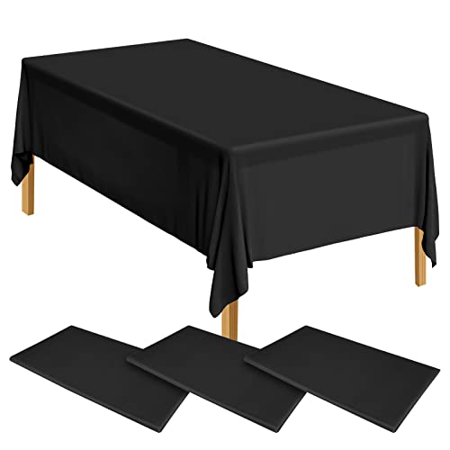 ELECLAND 3 Stück schwarze Kunststoff-Tischdecken 137 cmx274 cm, schwarze Kunststoff-Tischdecke, rechteckige schwarze Tischdecke für drinnen und draußen, Babyparty, Geburtstag, Party-Dekorationen von ELECLAND
