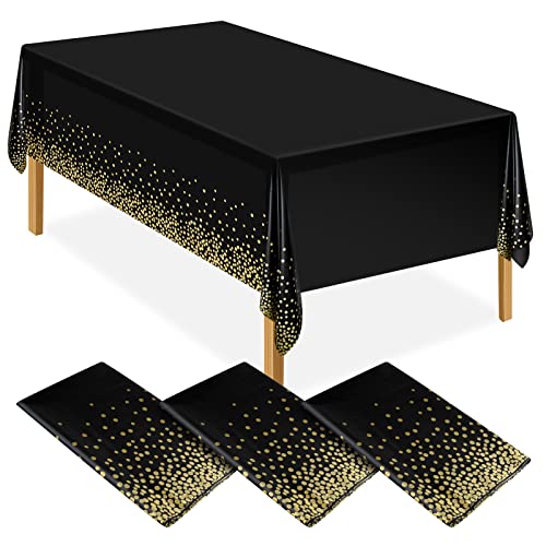 ELECLAND 3 Stück schwarze und goldene Party-Tischdecke, Kunststoff-Tischdecke, 137x274 cm, goldfarbene Konfetti-Tischdecke, Halloween, Weihnachtsdekorationen ELECLAND 3 Stück schwarze und goldene Party-Tischdecke, Kunststoff-Tischdecke, 137x274 cm, goldfarbene Konfetti-Tischdecke, Halloween, Weihnachtsdekorationen von ELECLAND