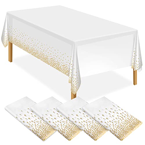 ELECLAND 4 Stück weiße und goldene Party-Tischdecke, Kunststoff-Tischdecke, 137x274 cm, goldfarbene Punkte, Konfetti-Tischdecke, Halloween, Weihnachtsdekoration ELECLAND 4 Stück weiße und goldene Party-Tischdecke, Kunststoff-Tischdecke, 137x274 cm, goldfarbene Punkte, Konfetti-Tischdecke, Halloween, Weihnachtsdekoration von ELECLAND