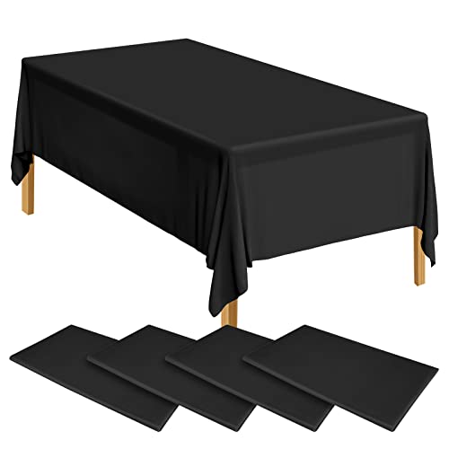 ELECLAND 4 Stück schwarze Kunststoff-Tischdecken 137 cmx274 cm, schwarze Kunststoff-Tischdecke, rechteckige schwarze Tischdecke für drinnen und draußen, Babyparty, Geburtstag, Party-Dekorationen von ELECLAND