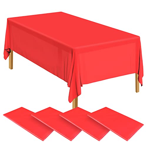 ELECLAND 4 rote Kunststoff-Tischdecken 137 cm x 274 cm, Kunststoff, rot, rechteckig, für Babyparty, Hochzeit, Geburtstag, Weihnachten, Party-Dekorationen, chinesische Neujahrsdekorationen von ELECLAND