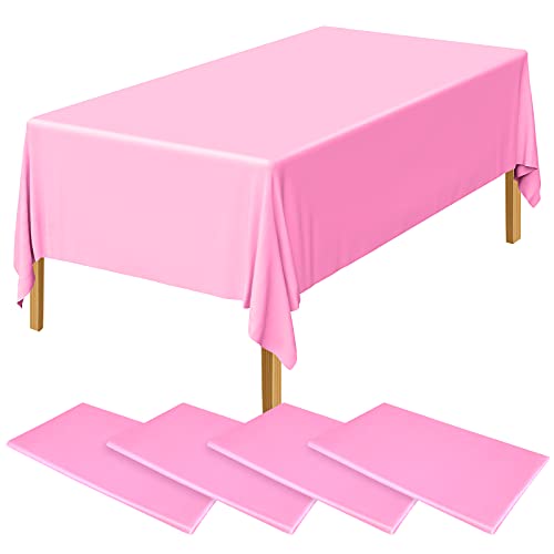 ELECLAND 4 x rosa Kunststoff-Tischdecken 137 x 274 cm Babyrosa Kunststoff-Tischdecken rechteckig rosa Tischdecken für drinnen oder draußen, Babyparty, Hochzeit, Geburtstag Party Dekorationen von ELECLAND