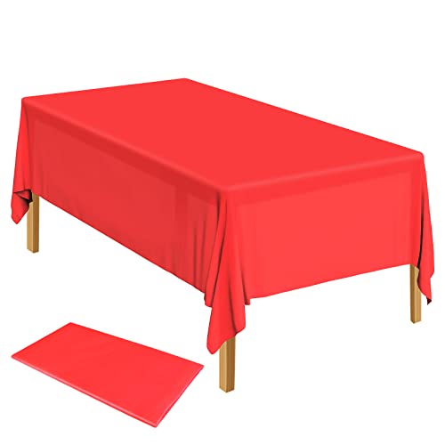 ELECLAND Rote Kunststoff-Tischdecke, 137 x 274 cm, rote Kunststoff-Tischdecke, rechteckig, rote Tischdecke für drinnen oder draußen, Babyparty, Hochzeit, Geburtstagsparty-Dekorationen von ELECLAND