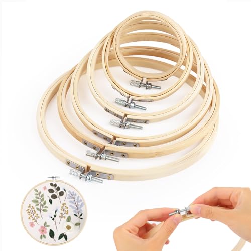 6 Stück Stickrahmen, ELEPRUC Bambus Embroidery Hoop, Runder Stickrahmen Set, Gratfrei, für Kreuzstich, Cross Stitch, DIY Handwerk Nähen(3/4/5/6,3/7/8 Zoll) von ELEPRUC
