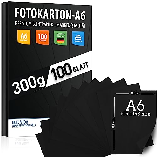 100 Blatt SCHWARZER Bastelkarton 300g/m² – PREMIUM PAPIER Tiefschwarz - DIN A6 - Druckerpapier Schwarz unbedruckt für Fotografie, Präsentationen, Basteln, FOTOKARTON, Karton - MADE IN GERMANY 100 Blatt SCHWARZER Bastelkarton 300g/m² – PREMIUM PAPIER Tiefschwarz - DIN A6 - Druckerpapier Schwarz unbedruckt für Fotografie, Präsentationen, Basteln, FOTOKARTON, Karton - MADE IN GERMANY von ELES VIDA