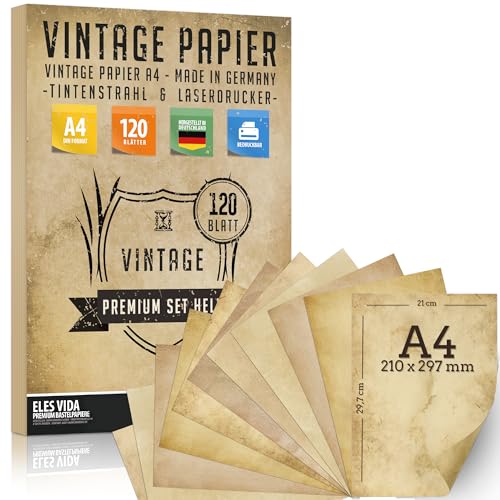 120 Blatt Altes Papier, Vintage DIN A4 bedruckbar - Urkunden Schatzkarten, Briefpapier - Bastel für Karten,Hochzeit, Adel Geschenke, Nostalgie Geburtstag Ritter und Piraten - DEUTSCHE PRODUKTION 120 Blatt Altes Papier, Vintage DIN A4 bedruckbar - Urkunden Schatzkarten, Briefpapier - Bastel für Karten,Hochzeit, Adel Geschenke, Nostalgie Geburtstag Ritter und Piraten - DEUTSCHE PRODUKTION von ELES VIDA