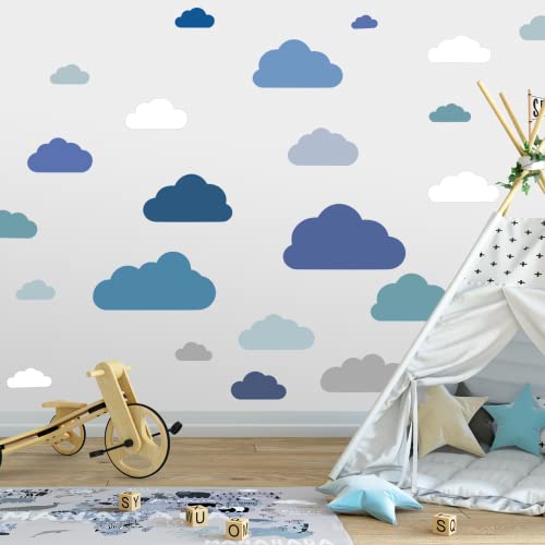 20 Blaue Wolken Wandtattoo Kinderzimmer Set - Rauhfaser Wandsticker, Pastell Farben, Baby Tapete Sticker zum Kleben, Wandaufkleber Sleepy Eye Wanddeko - Wandfolie, Kleinkinder, Jungen, Mädchen von ELES VIDA