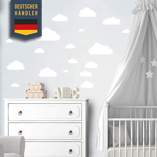 40 Teile Wolken Wandtattoo Kinderzimmer Set - Rauhfaser Wandsticker, Pastell Farben, Baby Tapete Sticker zum Kleben, Wandaufkleber Sleepy Eye Wanddeko - Wandfolie, Kleinkinder, Jungen, Mädchen in Weiß von ELES VIDA