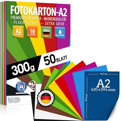 50 Blatt BUNTES PAPIER DIN A2-300g/m² Fotokarton Set 10 Farben - Bastelpapier & Farbige Blätter Pappe, Kinder & DIY Bogen, Zubehör Basteln Fotoalbum - BLAUER ENGEL zertifiziert - MADE IN GERMANY 50 Blatt BUNTES PAPIER DIN A2-300g/m² Fotokarton Set 10 Farben - Bastelpapier & Farbige Blätter Pappe, Kinder & DIY Bogen, Zubehör Basteln Fotoalbum - BLAUER ENGEL zertifiziert - MADE IN GERMANY von ELES VIDA