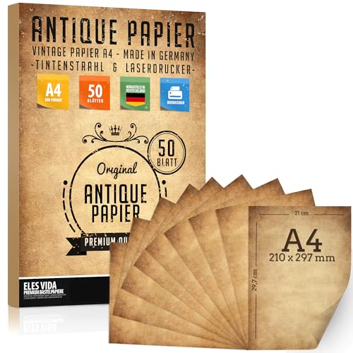 50 Stück Altes Papier 100g - Basteln DIY Briefpapier A4 Antik beidseitig bedruckt Ideal für Kommunion, Für Landkarte, Kinder Schatzsuche, Historische Einladungen - Antique Tagebuch Skizzieren 50 Stück Altes Papier 100g - Basteln DIY Briefpapier A4 Antik beidseitig bedruckt Ideal für Kommunion, Für Landkarte, Kinder Schatzsuche, Historische Einladungen - Antique Tagebuch Skizzieren von ELES VIDA