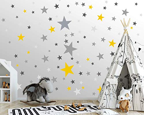 ELES VIDA - 50 Sterne Wandtattoo fürs Kinderzimmer - Wandsticker Set - Pastell Farben, Baby Sternenhimmel zum Kleben Wandaufkleber Sticker Wanddeko - Kleinkinder, Auch Rauhfaser, Grau-Schwarz-Gelb ELES VIDA - 50 Sterne Wandtattoo fürs Kinderzimmer - Wandsticker Set - Pastell Farben, Baby Sternenhimmel zum Kleben Wandaufkleber Sticker Wanddeko - Kleinkinder, Auch Rauhfaser, Grau-Schwarz-Gelb von ELES VIDA