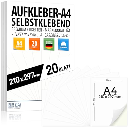 ELES VIDA - Etiketten A4-20 Stck - 210x297 mm, universell bedruckbar, matte weie Oberflche, kompatibel mit Inkjet- und Laserdruckern, Aufkleber fr vielseitige Anwendungen ELES VIDA - Etiketten A4-20 Stck - 210x297 mm, universell bedruckbar, matte weie Oberflche, kompatibel mit Inkjet- und Laserdruckern, Aufkleber fr vielseitige Anwendungen von ELES VIDA
