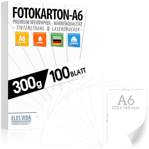 Fotokarton A6 - Blanko Postkarten - WEIß 300g/m² Blanko- PREMIUM PAPIER Zeichenpapier - unbedruckt für Karteikarten, Präsentationen, Basteln, DIY Dickes Papier - Uni Lernen, Karton MADE IN GERMANY von ELES VIDA