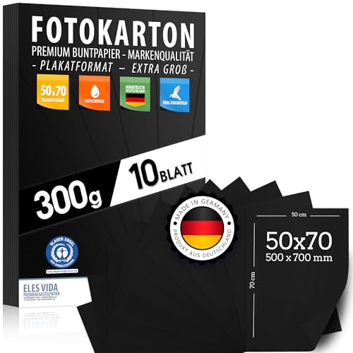 Fotokarton SCHWARZ 300g/m² – PREMIUM PAPIER Zeichenpapier – 50x70 cm - unbedruckt für Bastelarbeiten, Bastelkarton, Präsentationen, Basteln, Schulpapier für Kindergarten, Karton MADE IN GERMANY von ELES VIDA