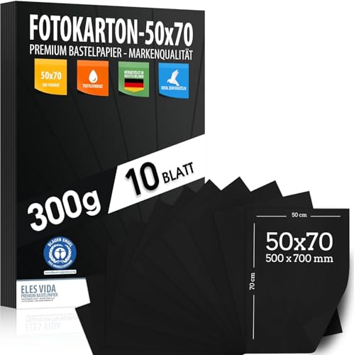 Fotokarton SCHWARZ 300g/m² – PREMIUM PAPIER Zeichenpapier – 50x70 cm - unbedruckt für Bastelarbeiten, Bastelkarton, Präsentationen, Basteln, Schulpapier für Kindergarten, Karton MADE IN GERMANY von ELES VIDA