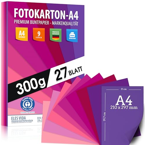 Magenta Farben FOTOKARTON A4 27 Stück Purpur - 300g Blätter – Bastel Bogen - Blau, Lila, Pink, Violett dicker als Tonkarton, Pappe zum Basteln, Zeichenkarton - DIY Schule verschiedenen Farben von ELES VIDA