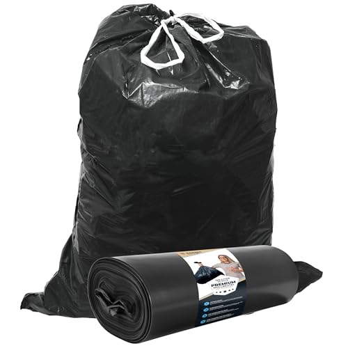 Müllsäcke 120L Schwarz mit ZUGBAND - Reißfest - Abfallbeutel XXL - Müllbeutel - 40 µ Stark - LDPE Recycelt - Großer Müllsack - 120 Liter - Mülltüten - Hausmüll, Gewerbe, Industrie - 25 Beutel von ELES VIDA